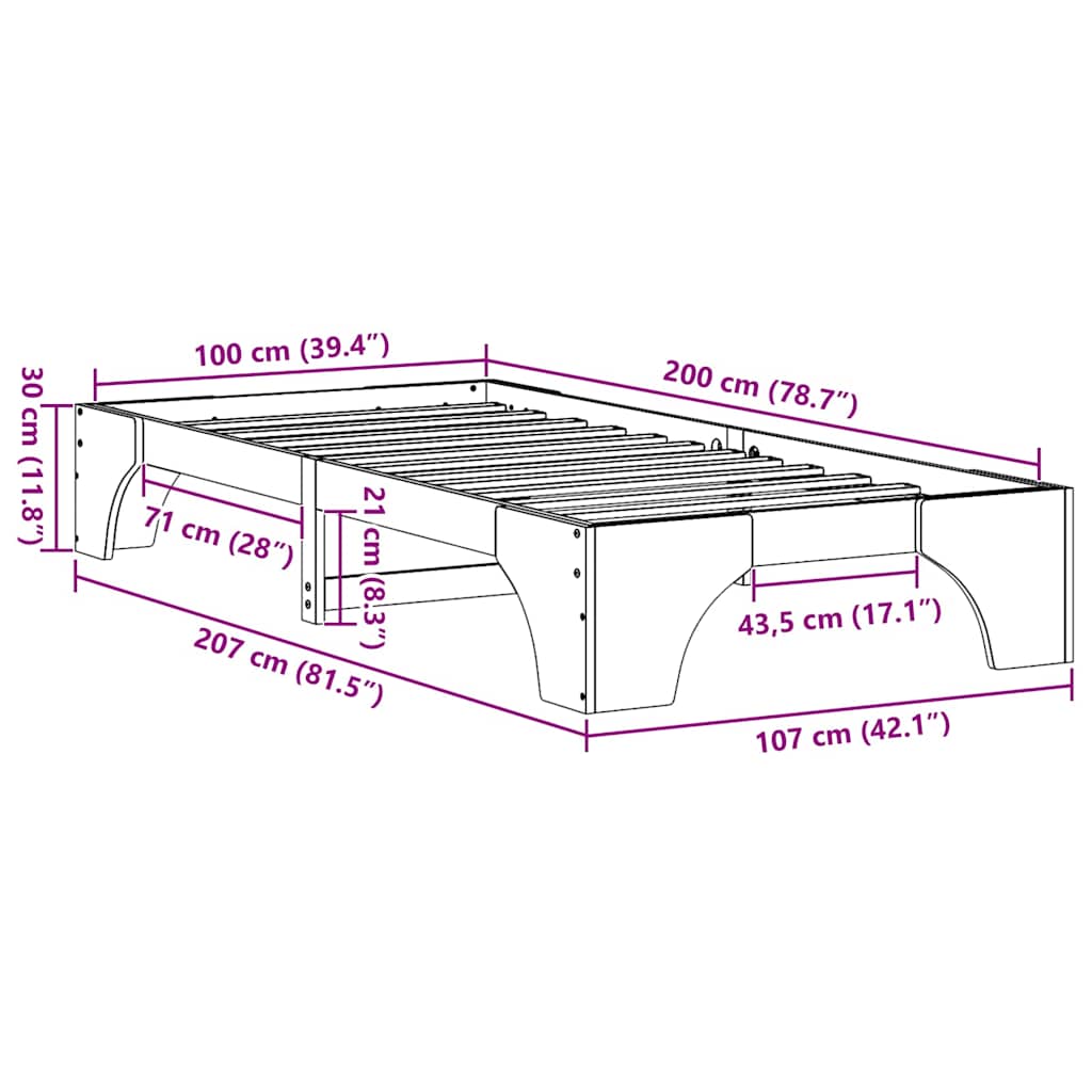 Bettgestell Massives Kiefernholz 100 x 200 cm Massivholz Kiefer